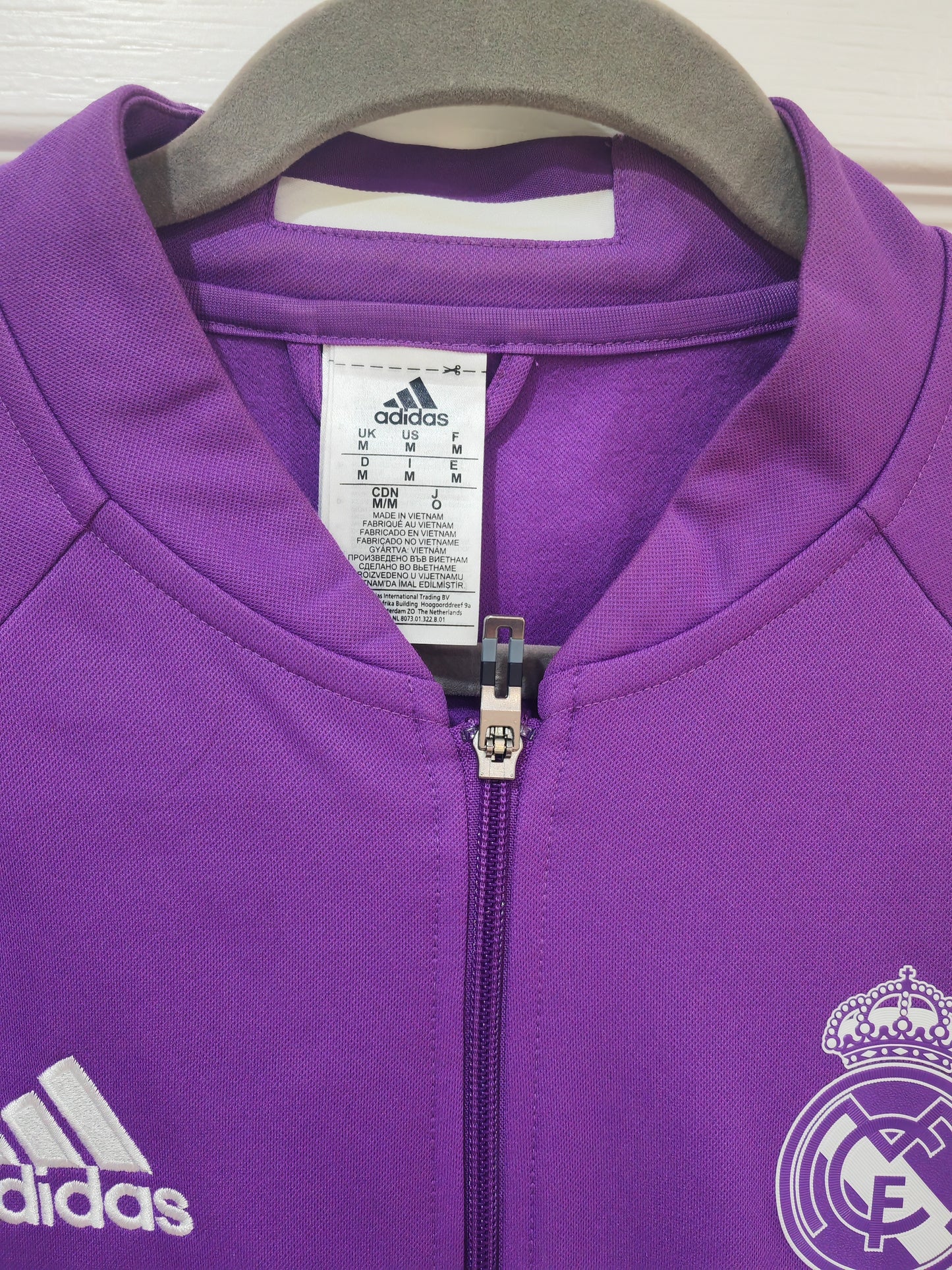 Adidas Real Madrid Full Zip Tracksuit Top, Purple, Size Medium