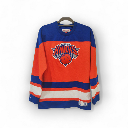 Mitchell & Ness New York Knicks Hockey Style Jersey, Orange/Blue, Size Medium
