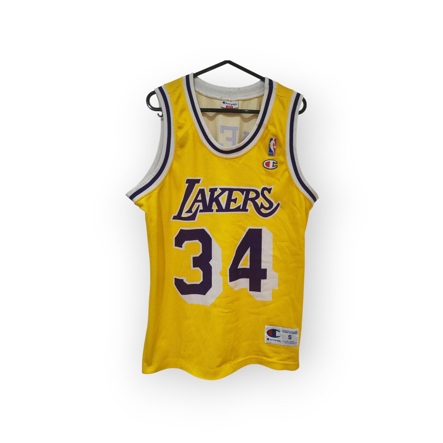 Champion Los Angeles Lakers NBA Jersey, #34 O'Neal, Yellow, Size Small