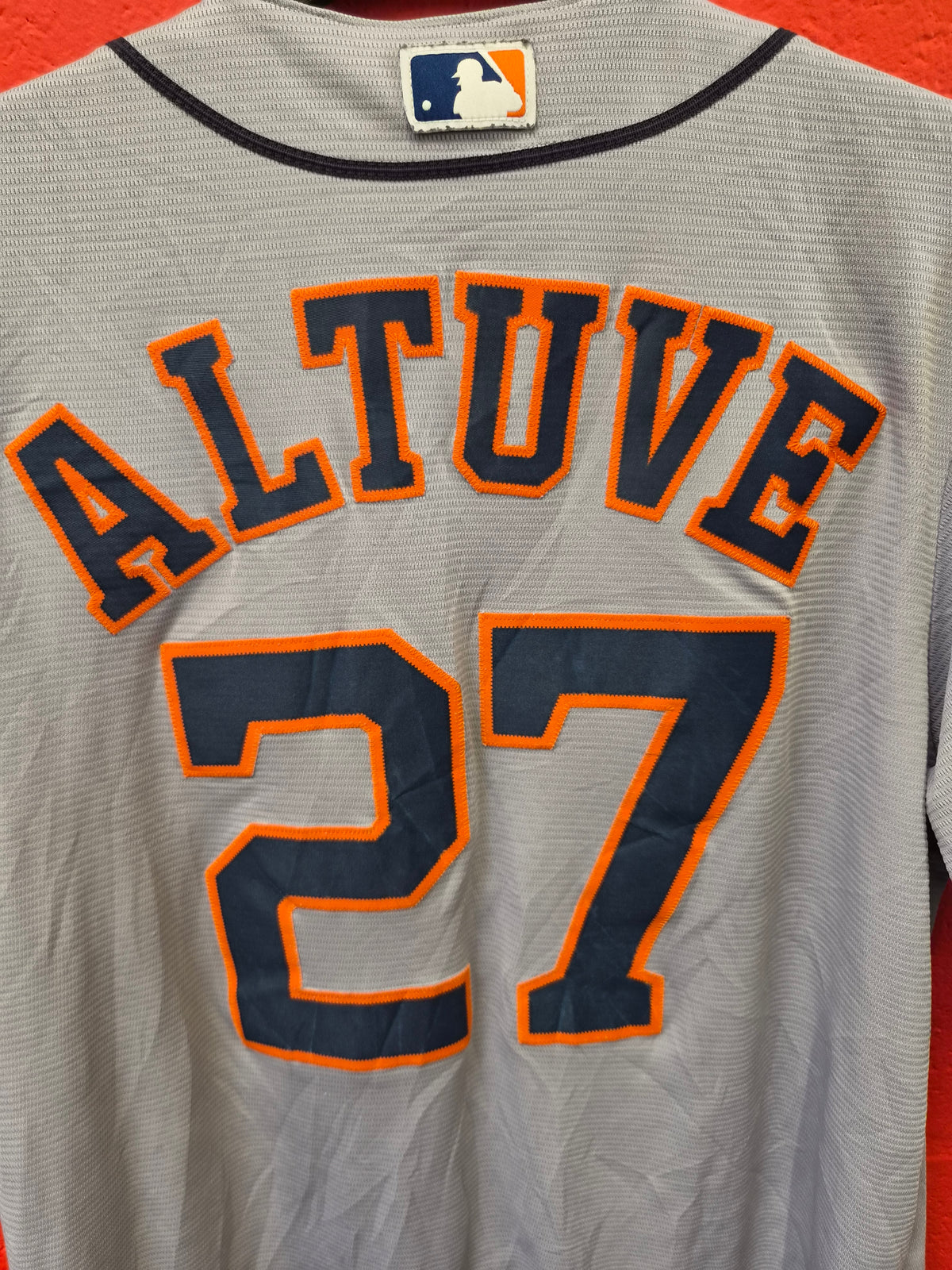 Majestic Houston Astros MLB Baseball Jersey, #27 Altuve, Grey, Size Medium