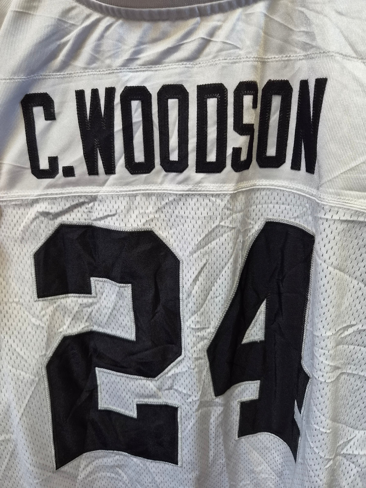 VTG Reebok Authentic NFL Oakland Raiders Charles Woodson 24 Jersey White Size 58 3-4XL