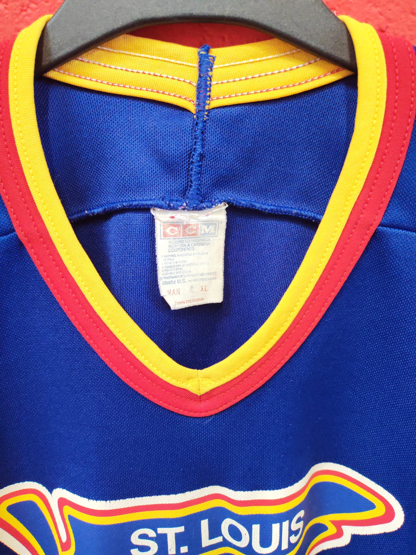 CCM St Louis Blues Vintage Ice Hockey Jersey, Blue/Red, Size XL