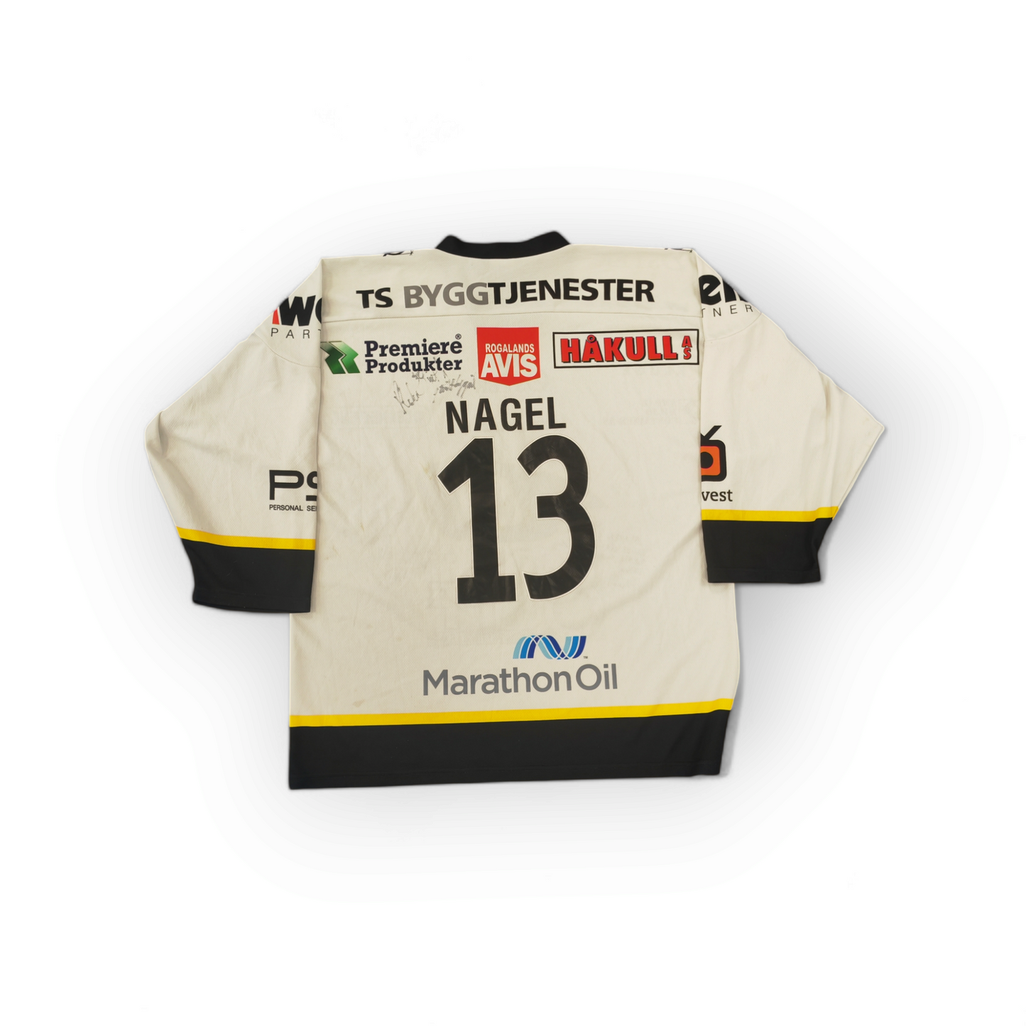 Reebok Stavanger Oilers Team Signed Ice Hockey Jersey, #13 Nagel, White, Size XL