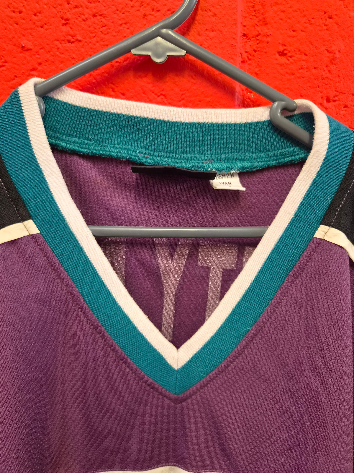 Vintage 90s Mighty Ducks of Anaheim NHL Jersey Shirt #26 CMP Purple Teal, Size Large
