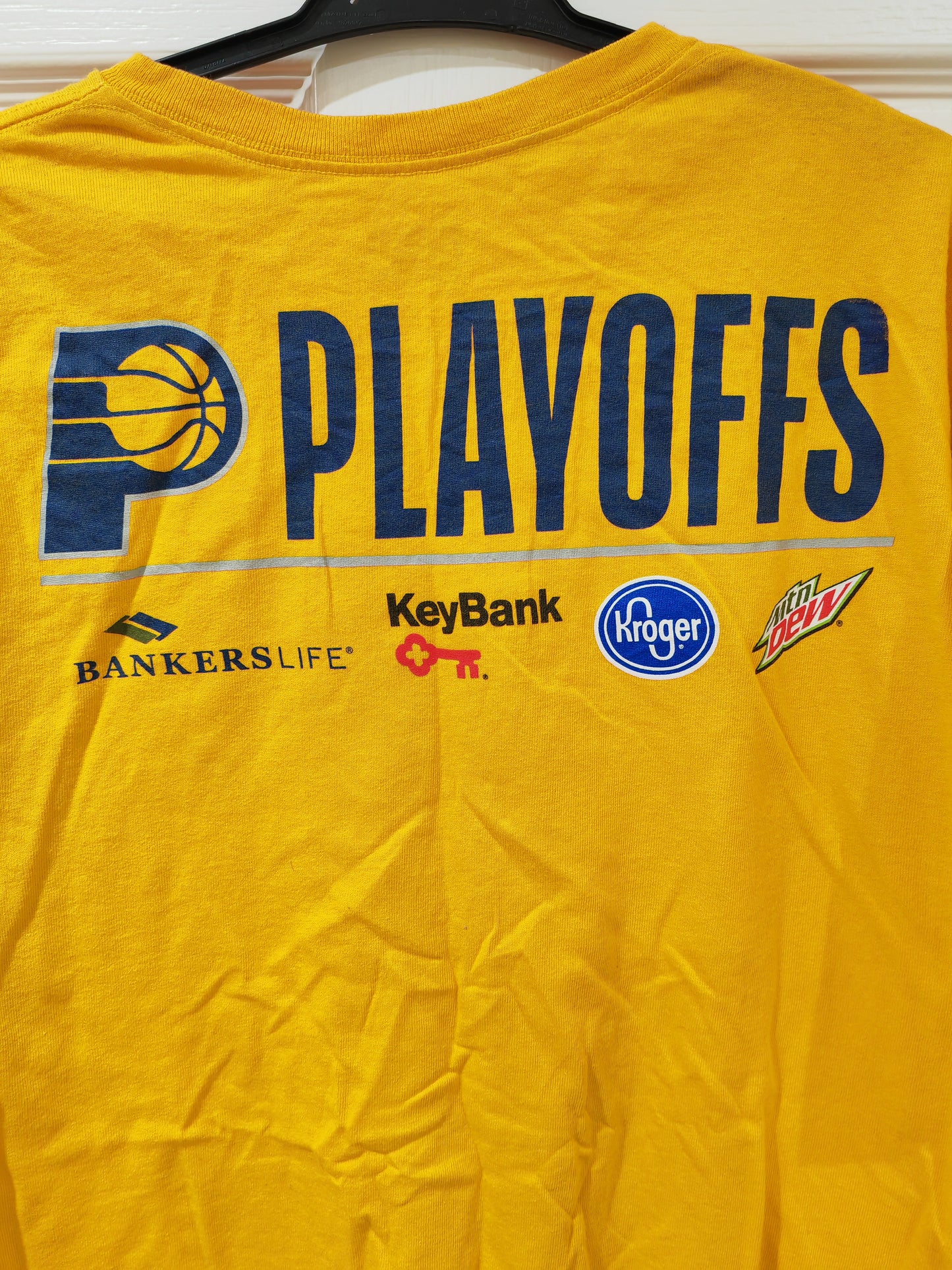 Main Gate Indiana Pacers NBA Playoffs T Shirt, Yellow, Size XL