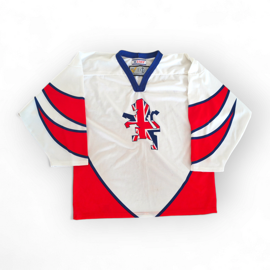 VS Factory Great Britain Ice Hockey Signed IIHF Jersey, White, Size Small
