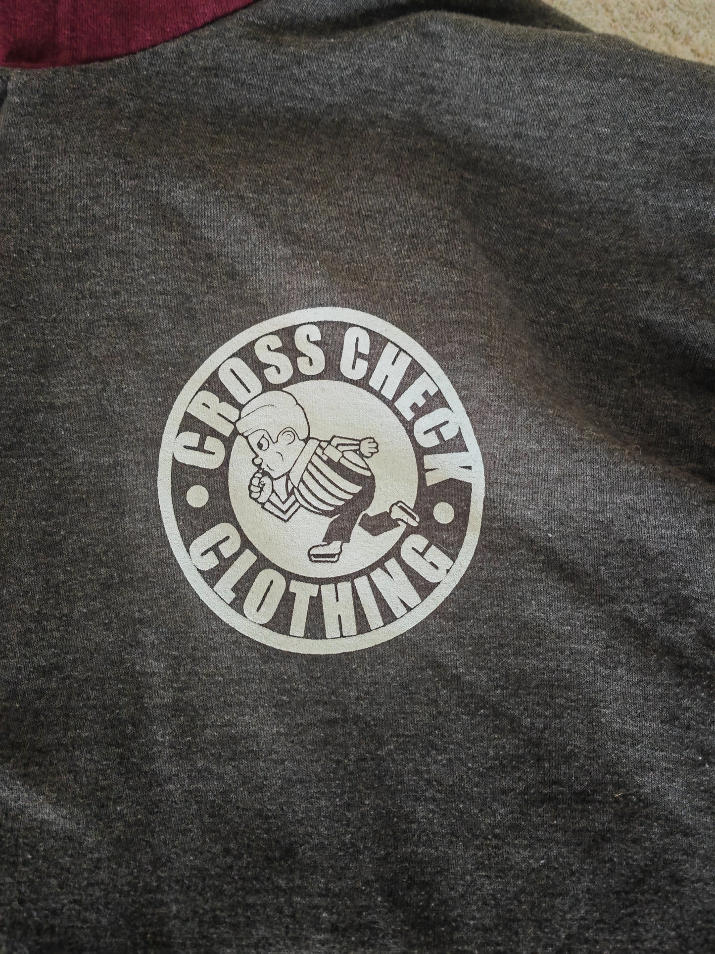 Cross Check Clothing Full Zip Hoodie, Grey/Burgundy, Size Large