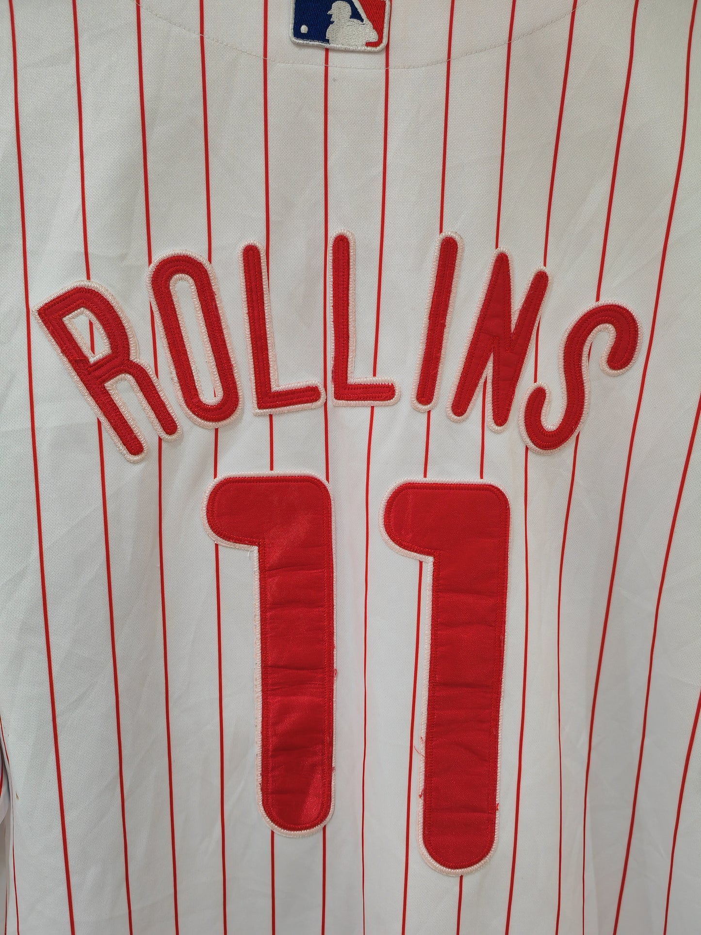 Majestic Philadelphia Phillies MLB Baseball Jersey, #11 Rollins, White, Size 54, XL/XXL