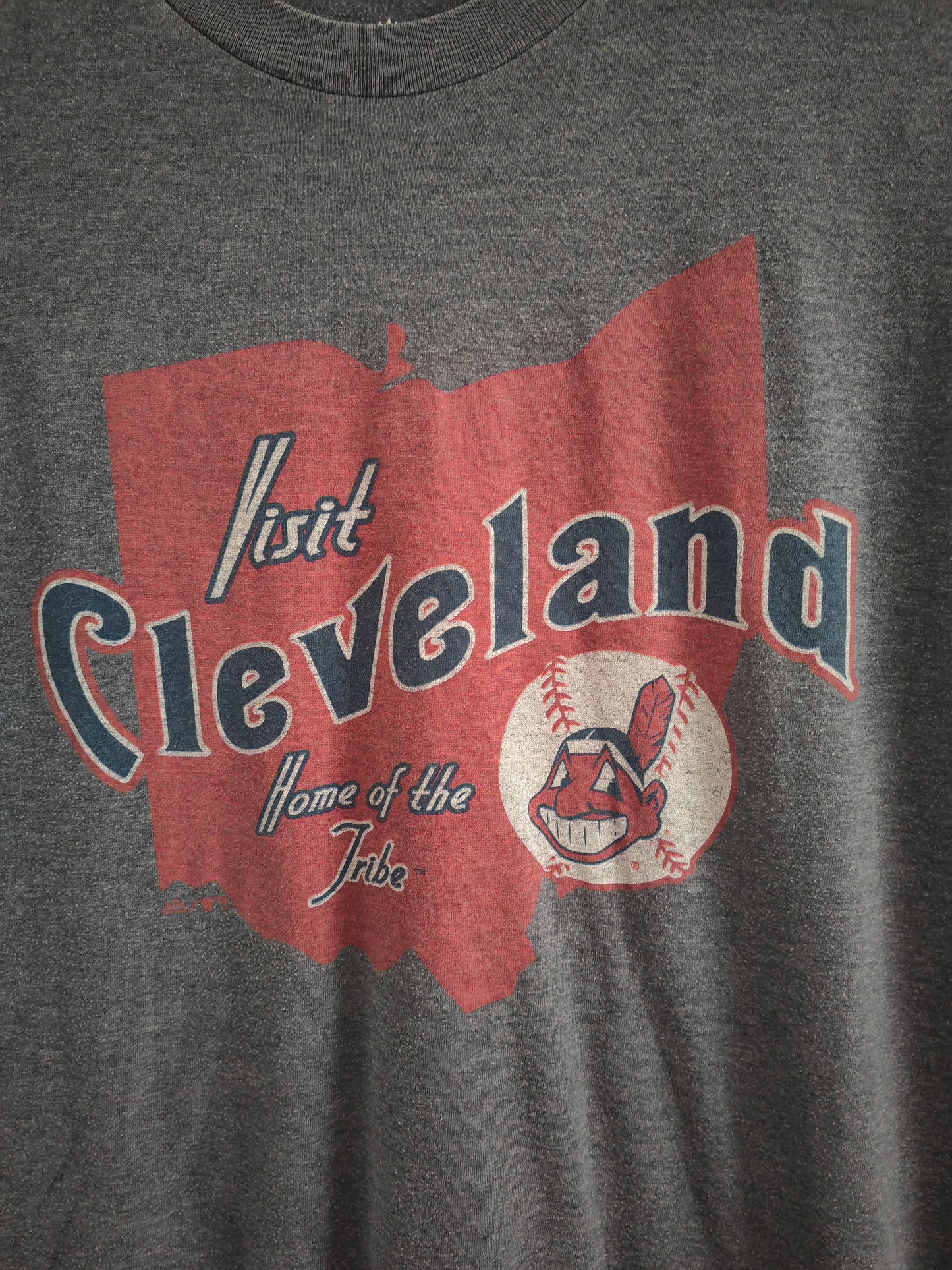 Majestic Select Cleveland Indians MLB Baseball T Shirt, Grey, Size XL