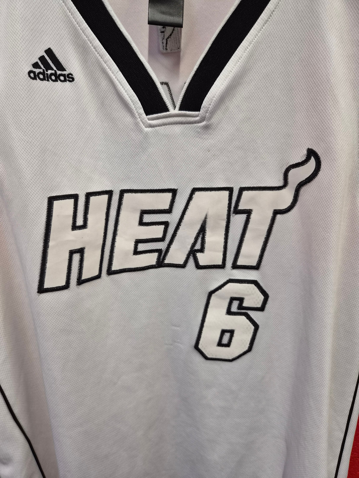 Adidas Miami Heat NBA White Hot Jersey, #6 James, White, Size L+2 Length