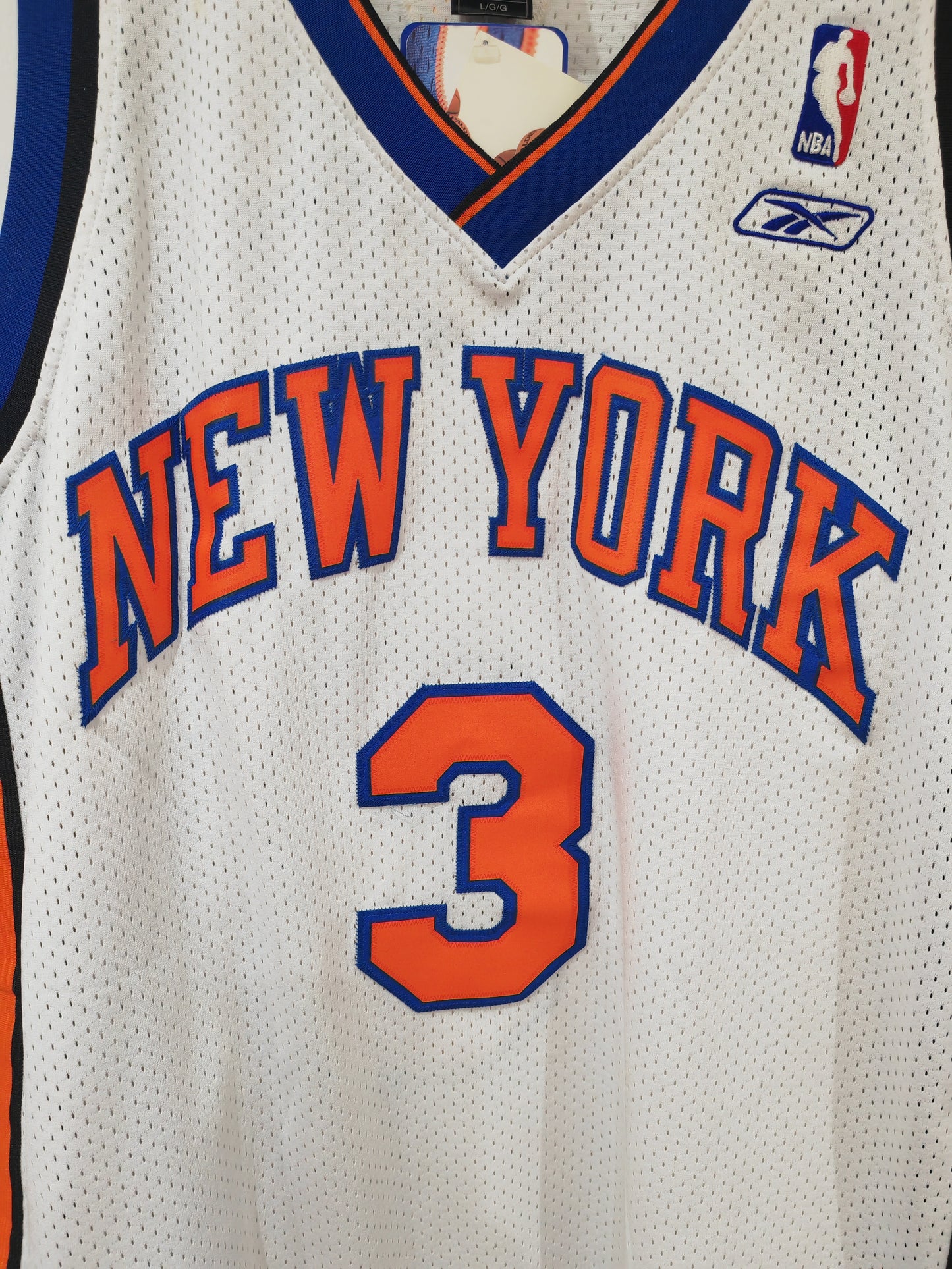 Reebok New York Knicks NBA Jersey, #3 Marbury, White, Size Large +2 Length