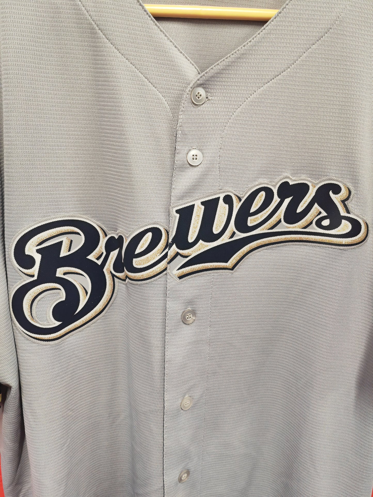 Majestic Milwaukee Brewers MLB Baseball Jersey, Grey, Size XL