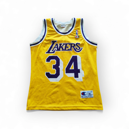 Champion Los Angeles Lakers NBA Jersey, #34 O'Neal, Yellow, Size Small