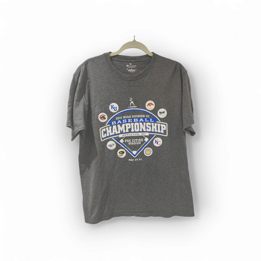 Champion NCAA Div 3 Baseball Championship T Shirt, Grey, Size Large