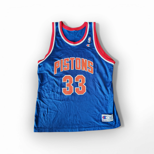 Champion Detroit Pistons NBA Basketball Jersey, #33 Hill, Blue, Size Large