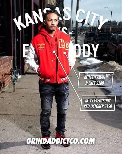 Grind Addict Co Kansas City Chiefs, Kansas City Vs Everybody Letterman Jacket, Local KC Company, Large