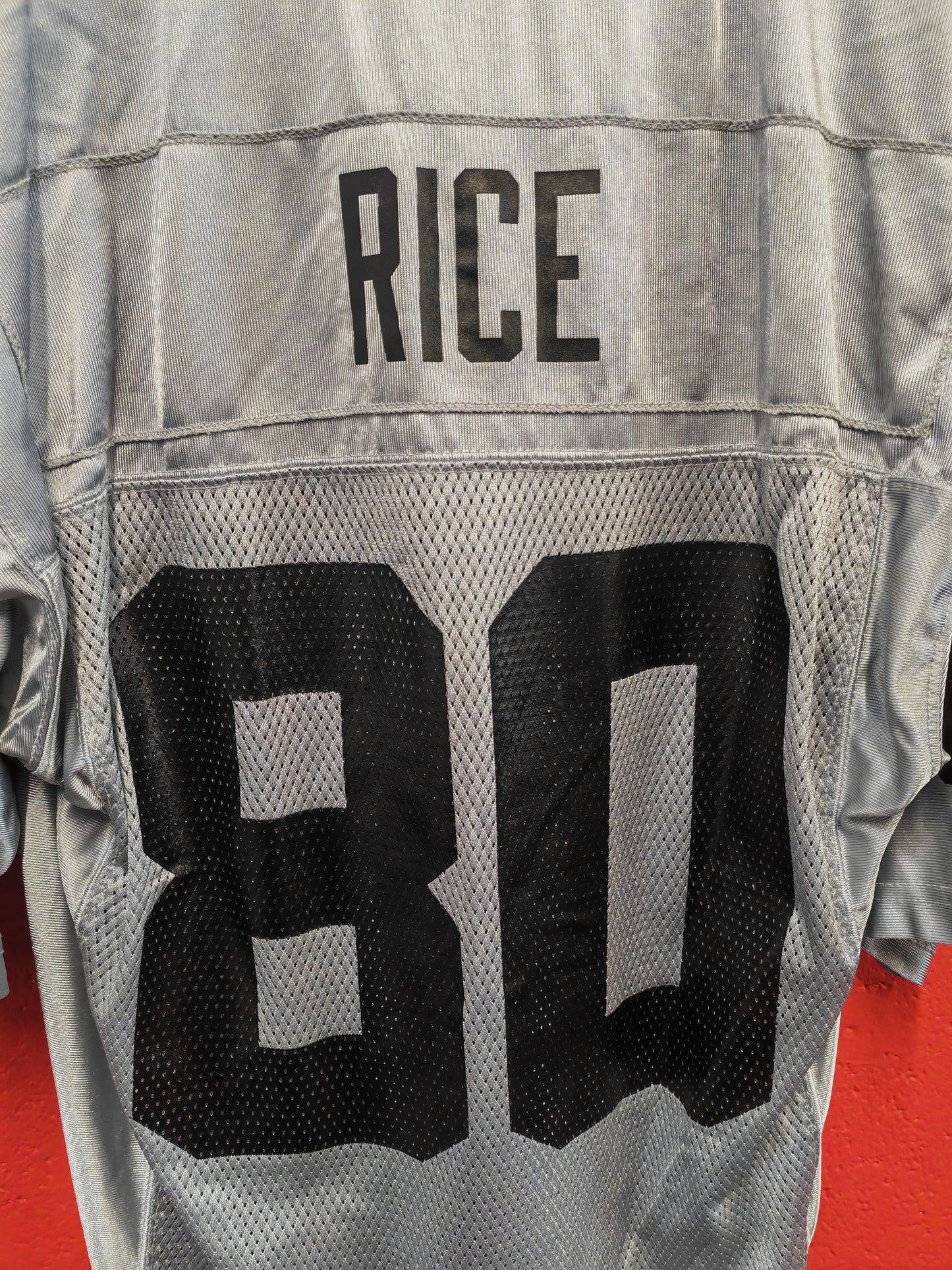 Reebok Oakland/Las Vegas Raiders NFL Jersey, #80 Rice, Grey, Size Small