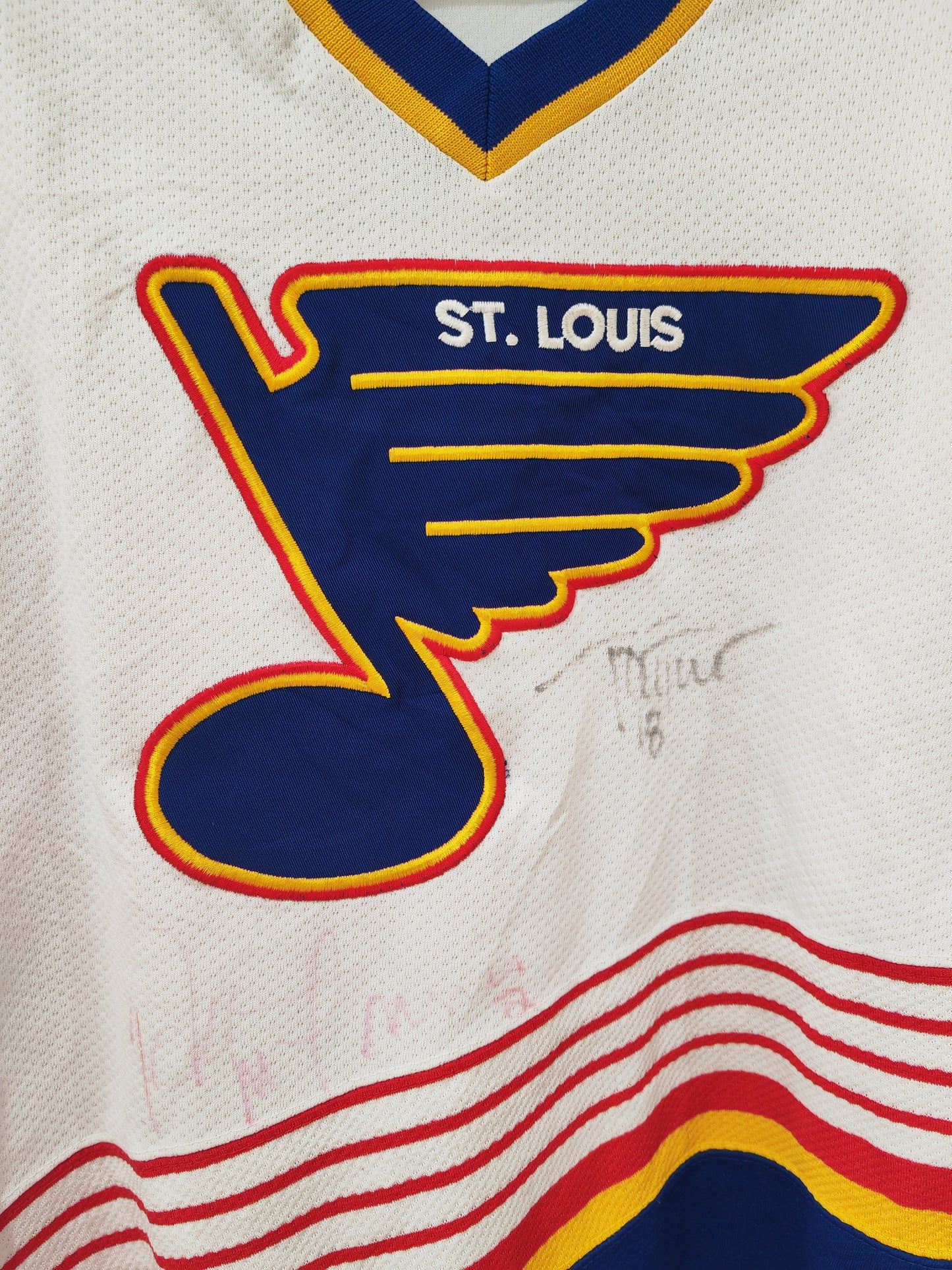 Youth Starter St. Louis Blues NHL Jersey, Signed, White/Blue, Size YL/XL