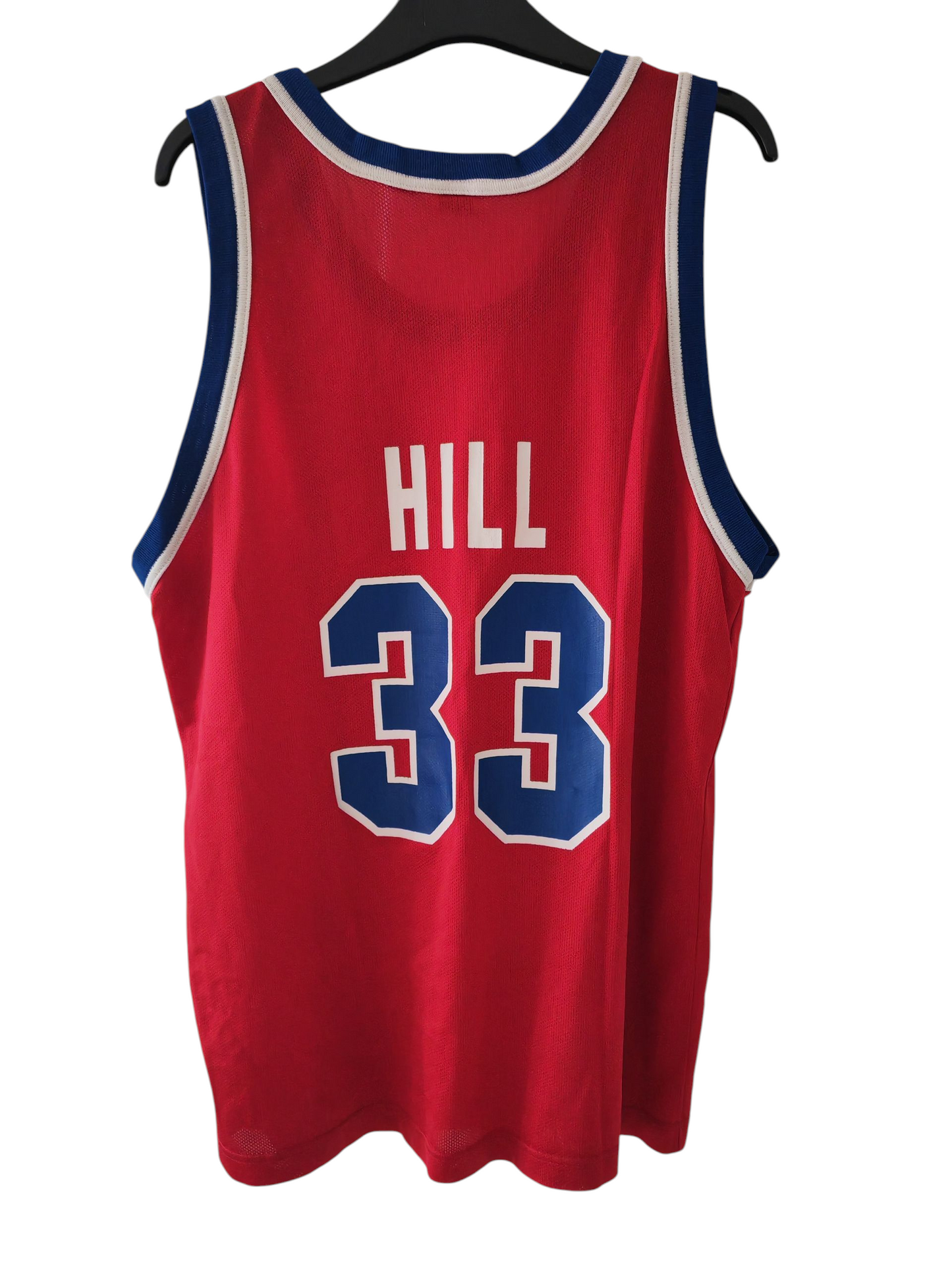 Champion Detroit Pistons NBA Jersey, Vintage, #33 Hill, Red, Size 44 M/L