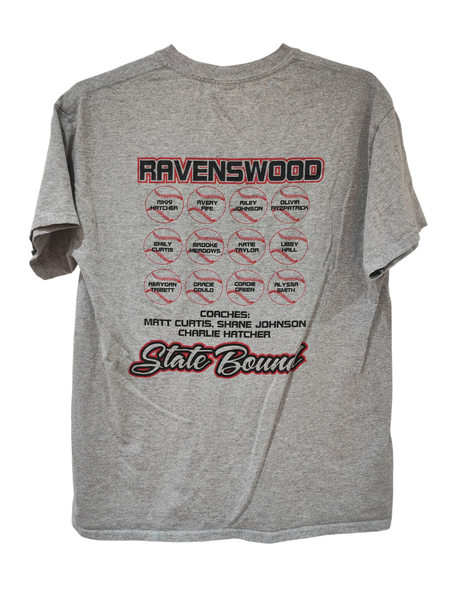 Gildan Ravenswood 11-12 Girls Softball Champions T Shirt, Grey, Size Medium