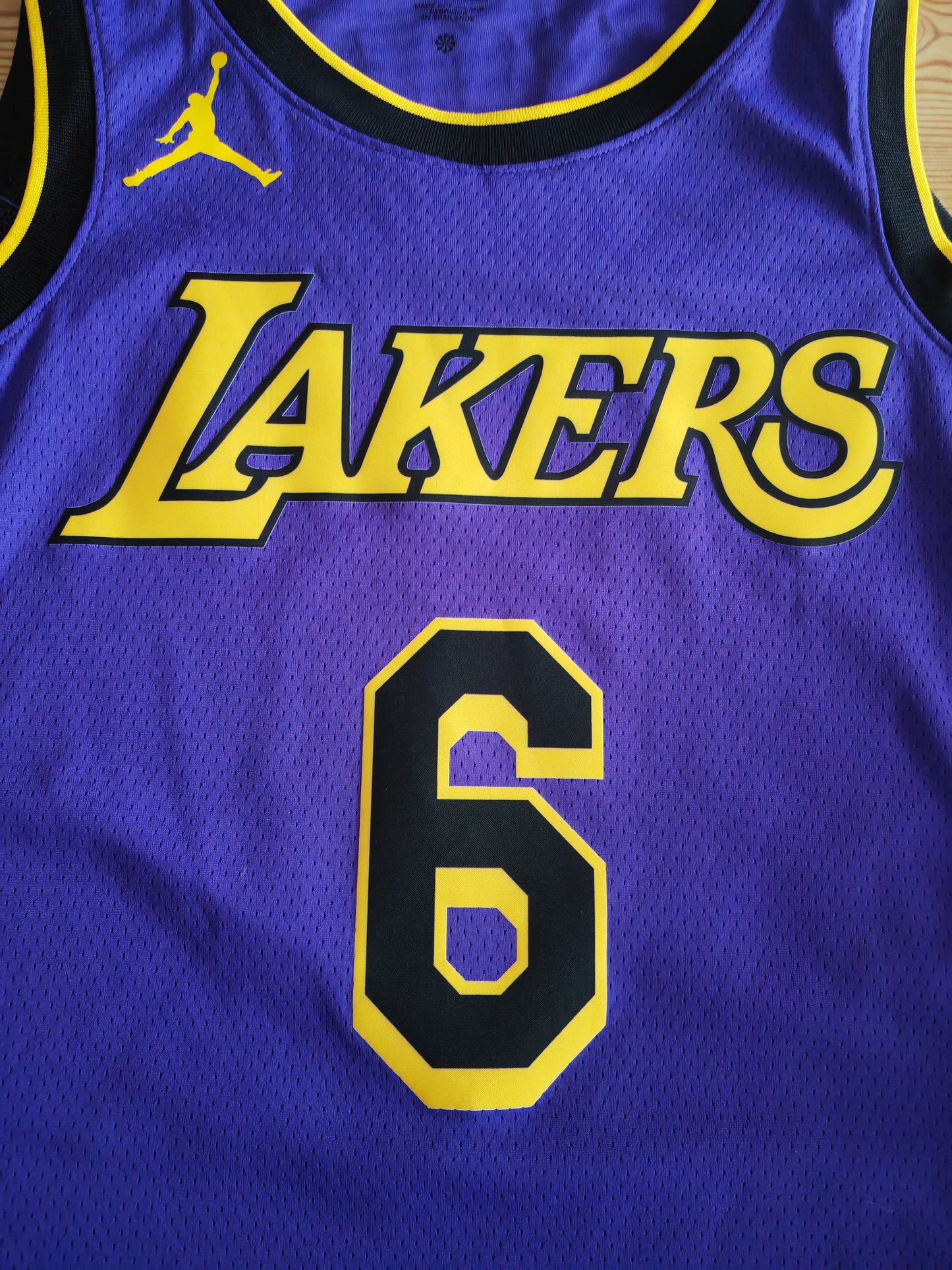 Jordan Los Angeles Lakers Statement Edition NBA Jersey, #6 James, Purple, Size Medium