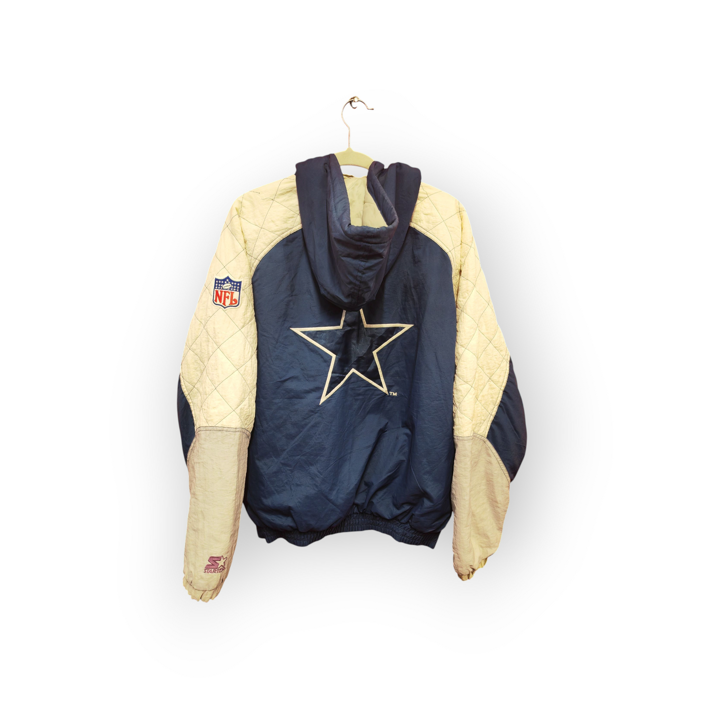 Starter Vintage Dallas Cowboys NFL Full Zip, Hooded Jacket, Navy/Grey, Size Large