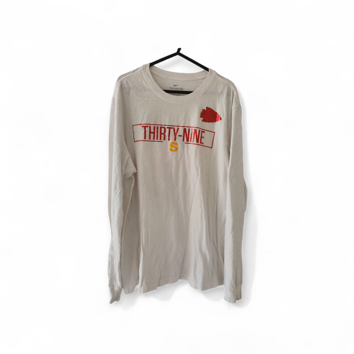 Nike Kansas City Chiefs Player Issue/Worn Long Sleeve T Shirt #39, White, Size Large