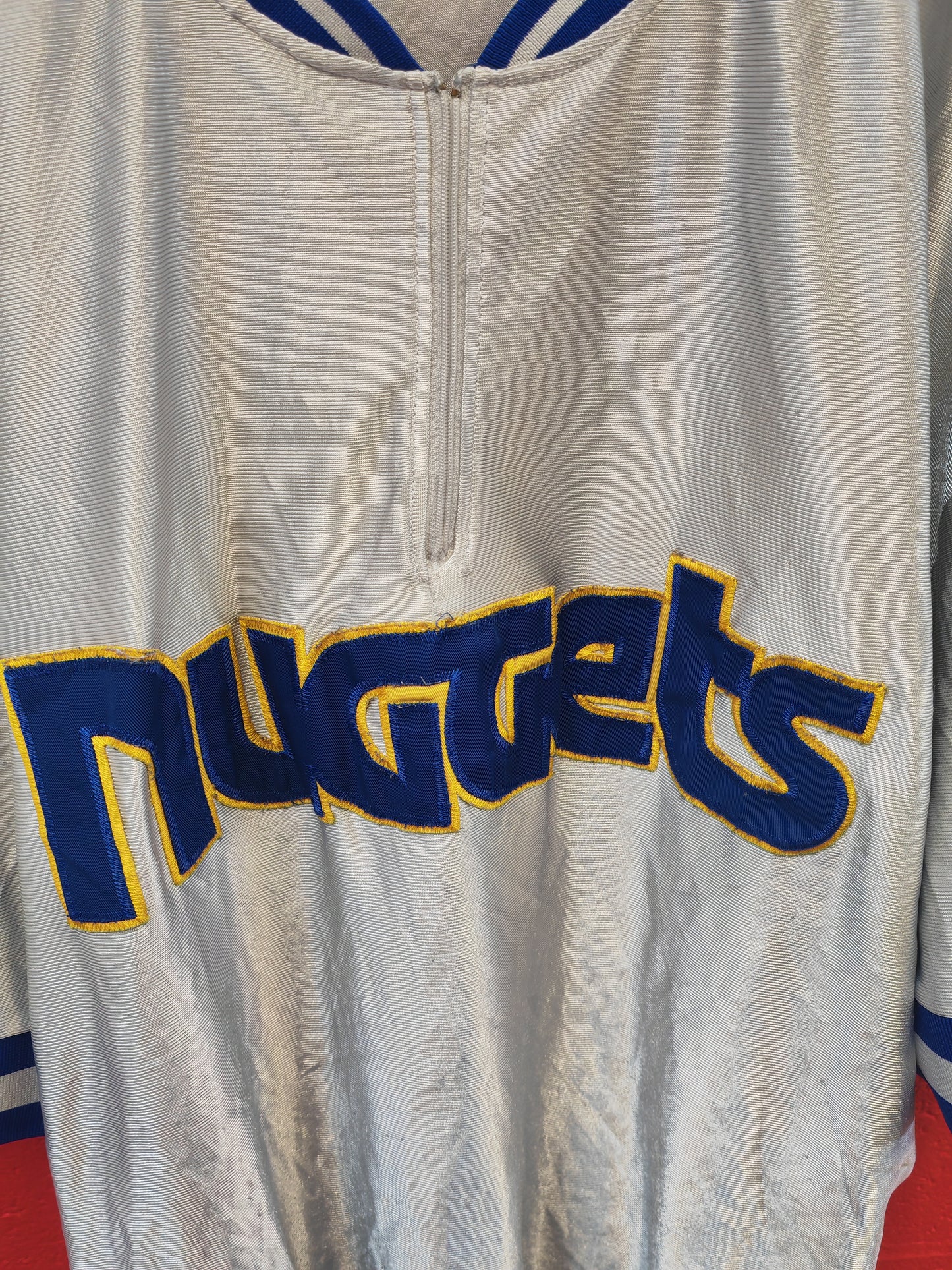 Majestic Denver Nuggets Short Sleeve Warm Up Jersey, Grey/Blue, Size XXL