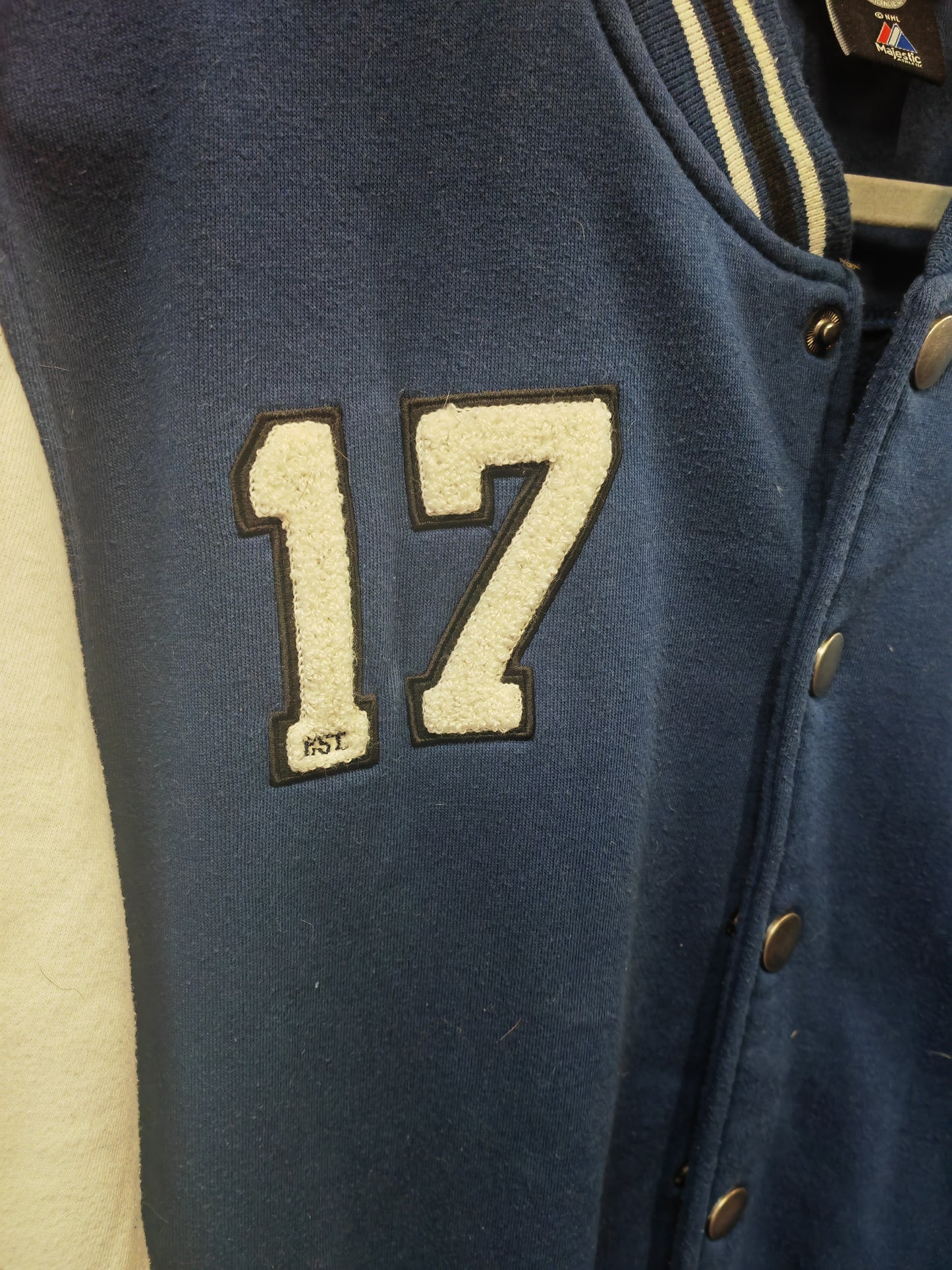 Majestic Toronto Maple Leafs NHL Snap Varsity Style Jacket, Blue/White, Size XL