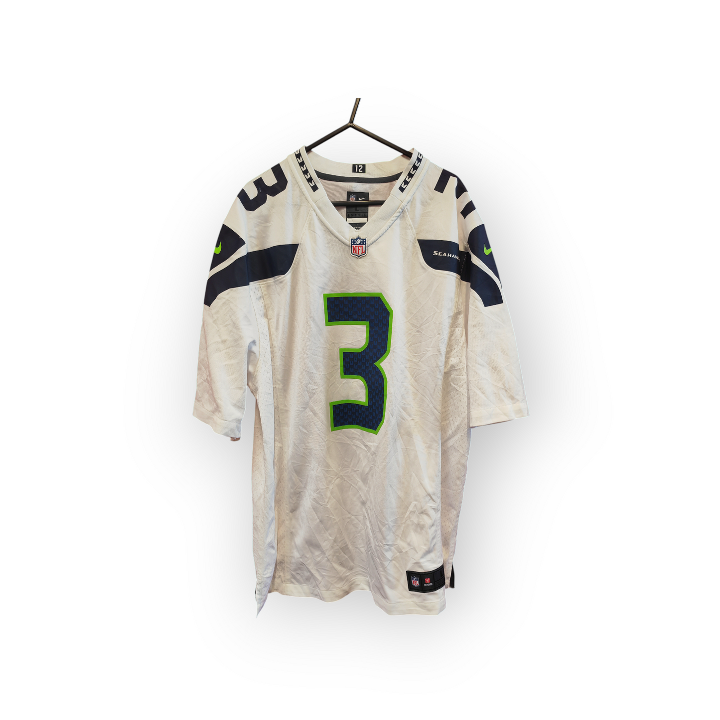 Nike Seattle Seahawks NFL Jersey, #3 Wilson, White, Size Large