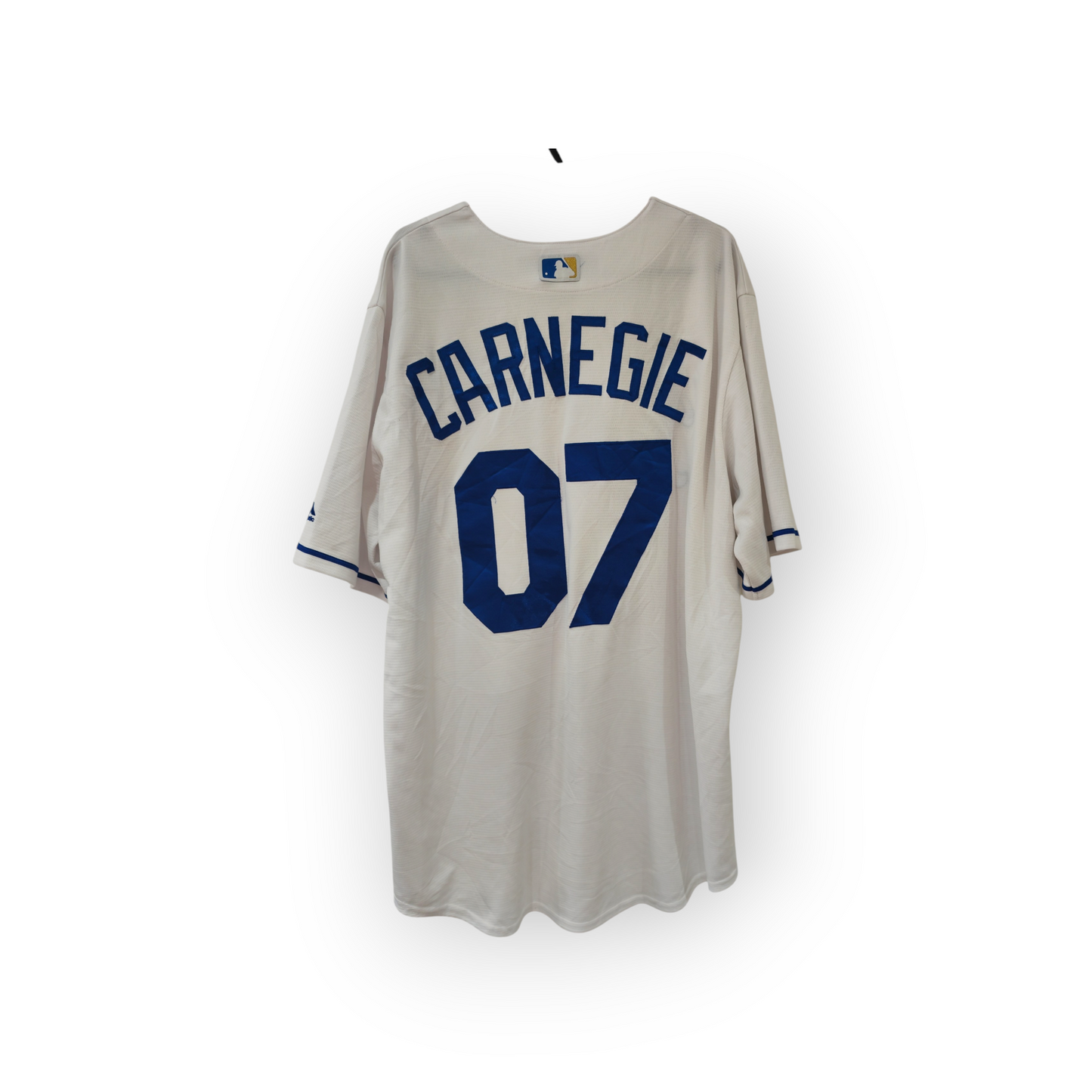 Majestic Kansas City Royals MLB Jersey, #07 Carnegie, White, Size Large
