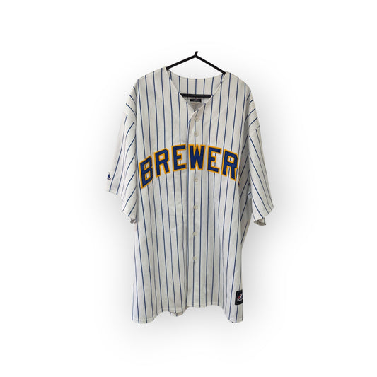 Majestic Milwaukee Brewers MLB Baseball Jersey, #28 Fielder, White/Blue, XXL