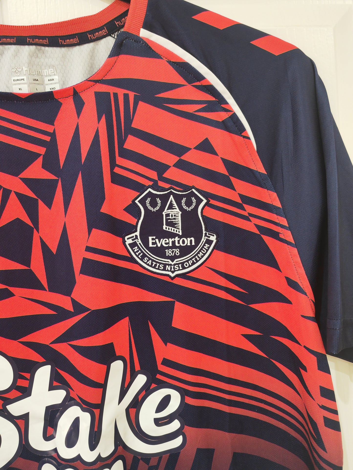 Hummel Everton FC Short Sleeve Training Shirt, Navy Blue/Pink, Size XL