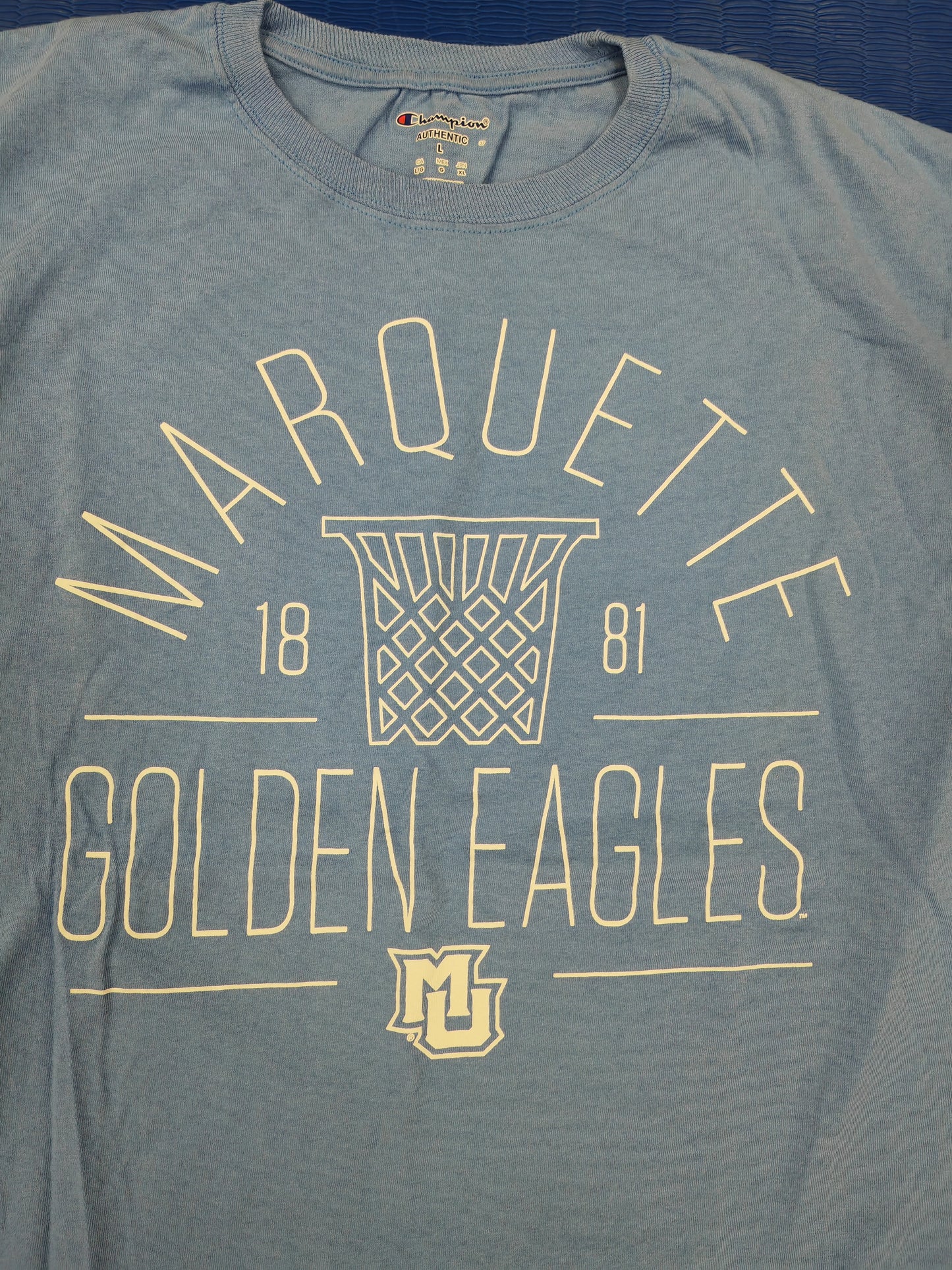 Champion Marquette Golden Eagles NCAA Short Sleeve T Shirt, Blue, Size Large