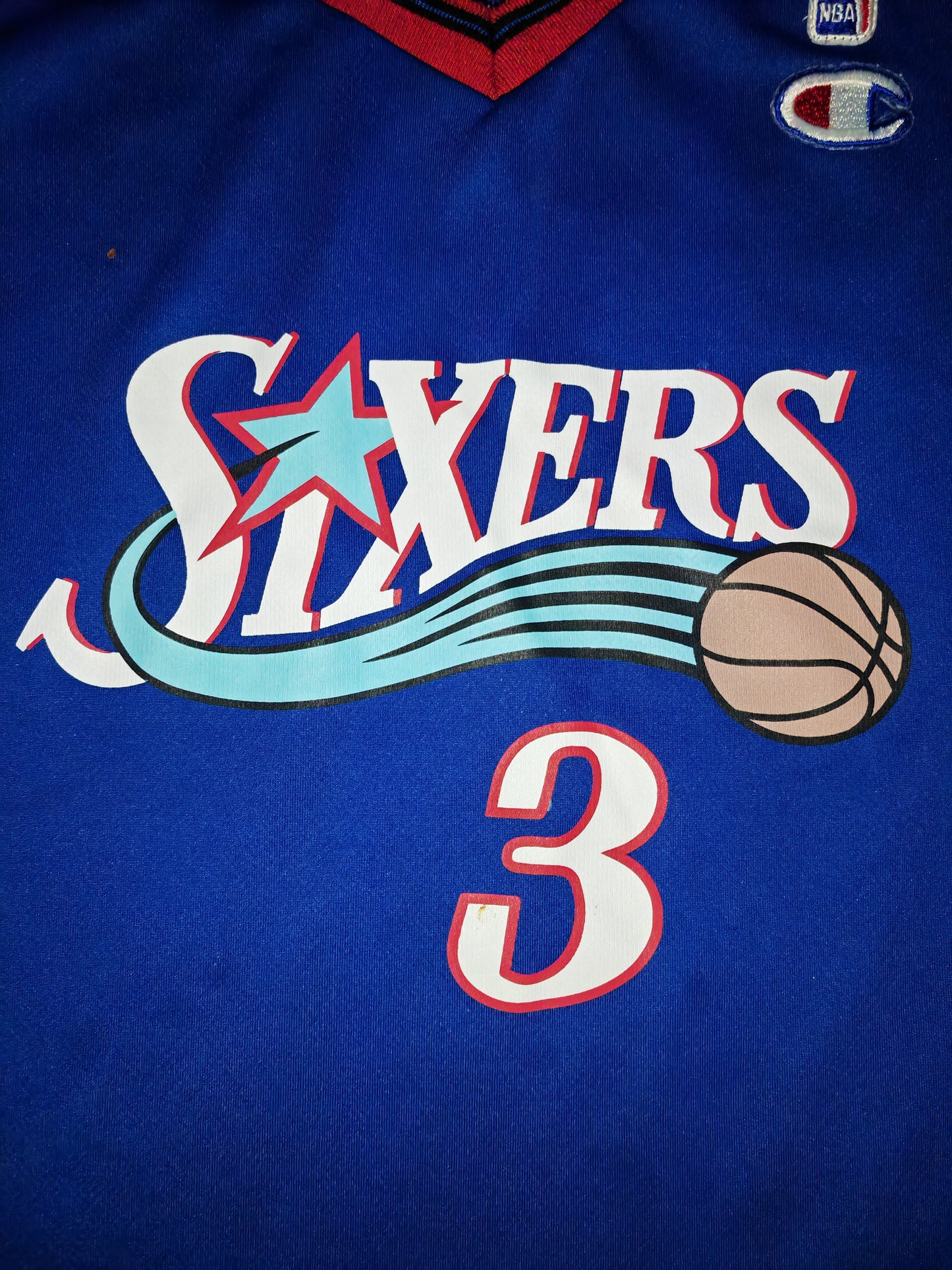 Champion Philadelphia 76ers Basketball Jersey, #3 Iverson, Blue, Size Large