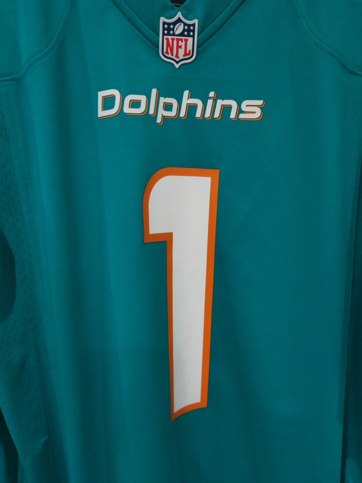 Nike Miami Dolphins NFL Jersey, #1 Tagovailoa, Aqua Blue/Green, Size Small