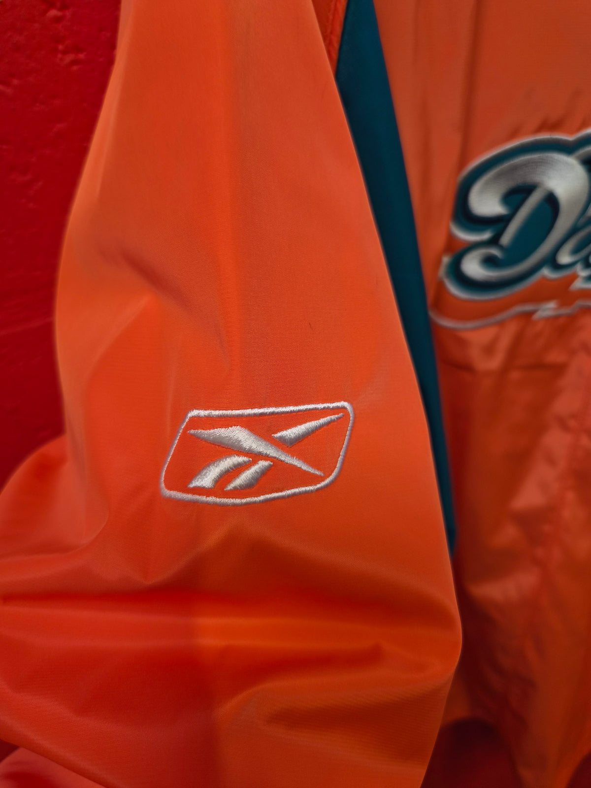 Reebok Miami Dolphins Long Sleeve Pullover Windreaker Jacket, Orange, Size XXL
