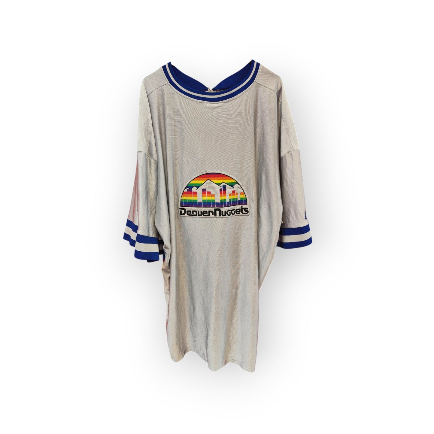 Majestic Denver Nuggets Short Sleeve Warm Up Jersey, Grey/Blue, Size XXL