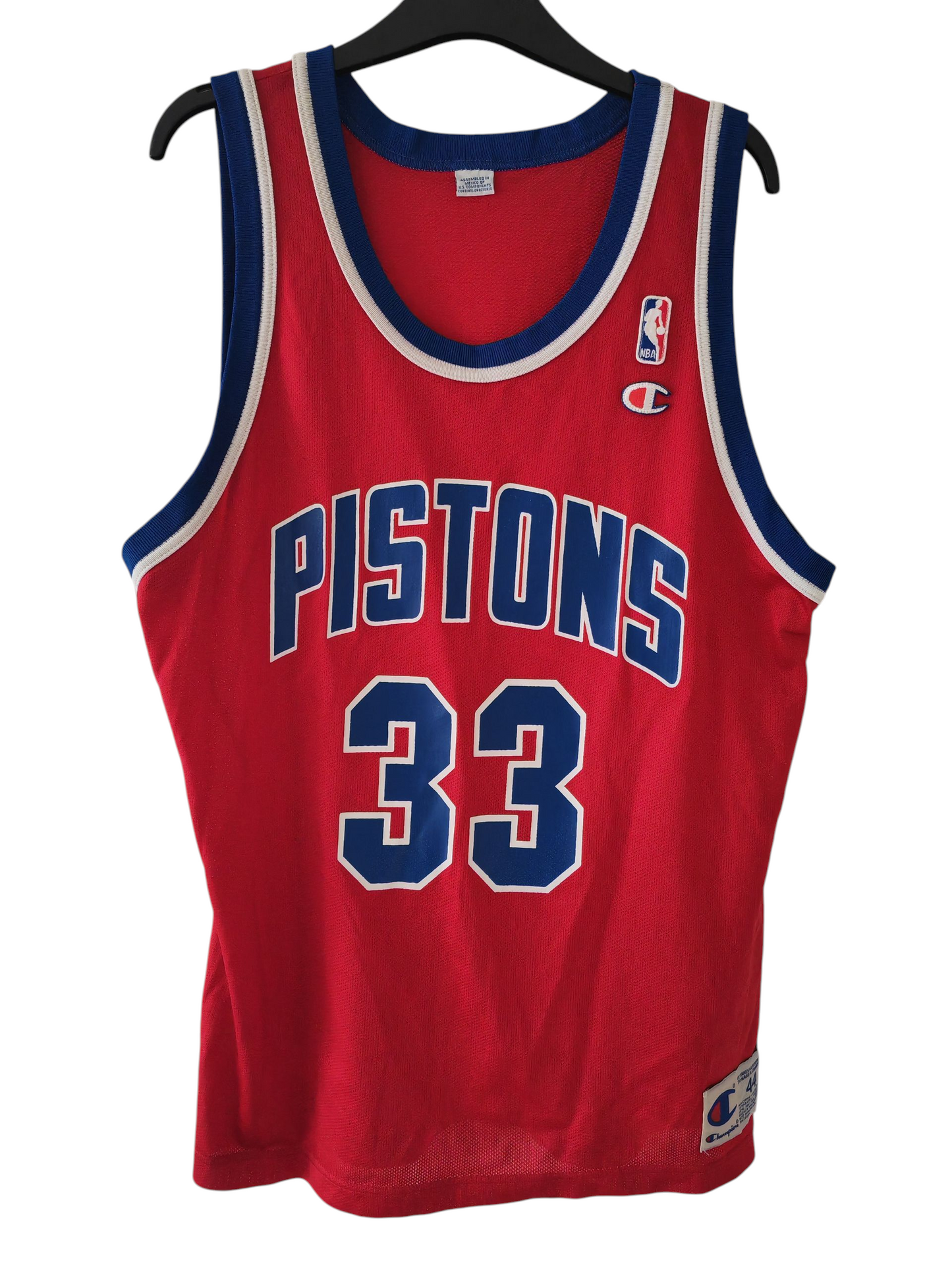 Champion Detroit Pistons NBA Jersey, Vintage, #33 Hill, Red, Size 44 M/L