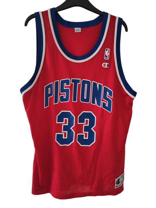 Champion Detroit Pistons NBA Jersey, Vintage, #33 Hill, Red, Size 44 M/L