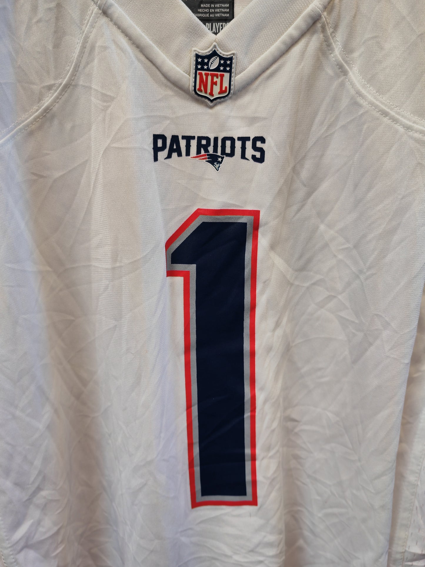Youth Nike New England Patriots NFL Jersey, #1 Newton, White, Size YL