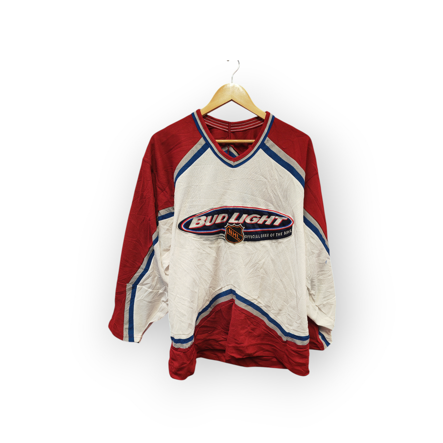 CCM Bud Light Official Beer Of The NHL Hockey Jersey, White/Burgundy, Size Large