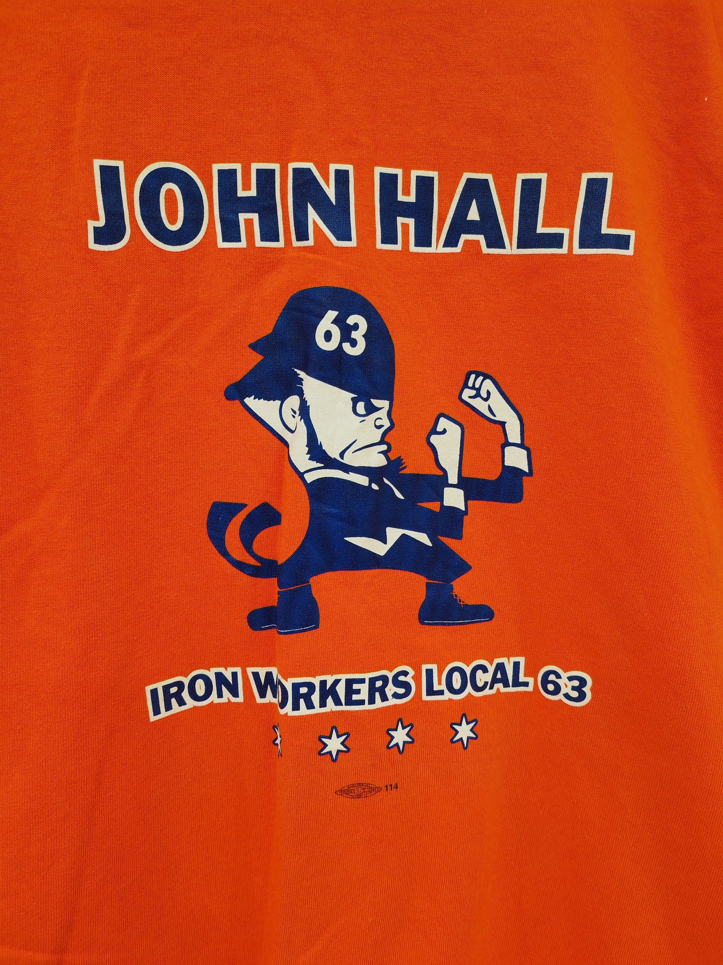 Bayside John Hall Iron Workers Local 63 Shirt Sleeve T Shirt, Orange, Size Small