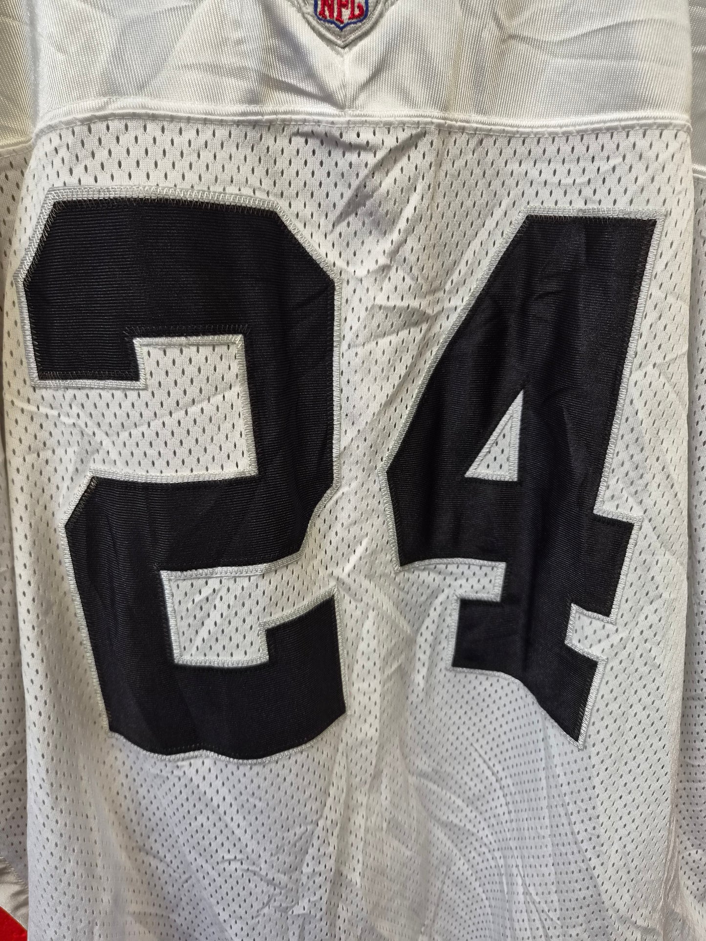 VTG Reebok Authentic NFL Oakland Raiders Charles Woodson 24 Jersey White Size 58 3-4XL