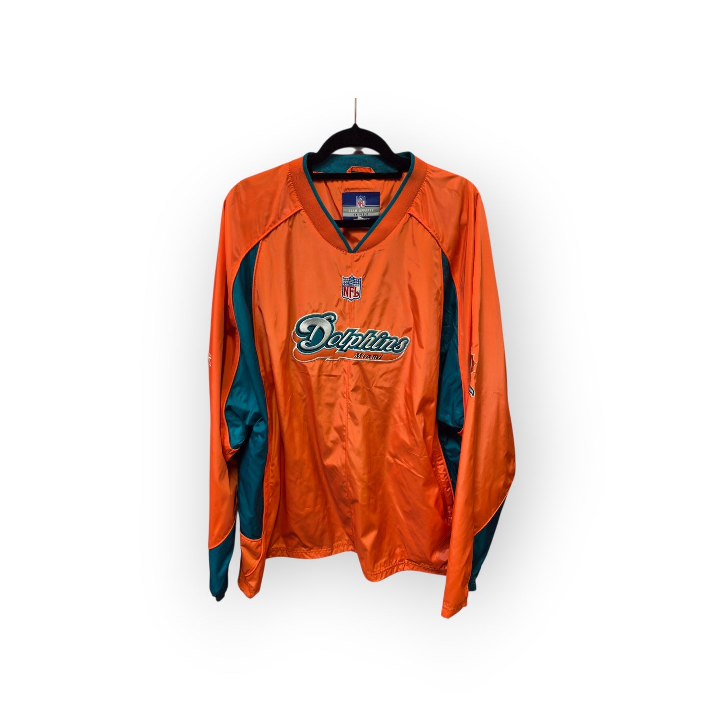 Reebok Miami Dolphins Long Sleeve Pullover Windreaker Jacket, Orange, Size XXL