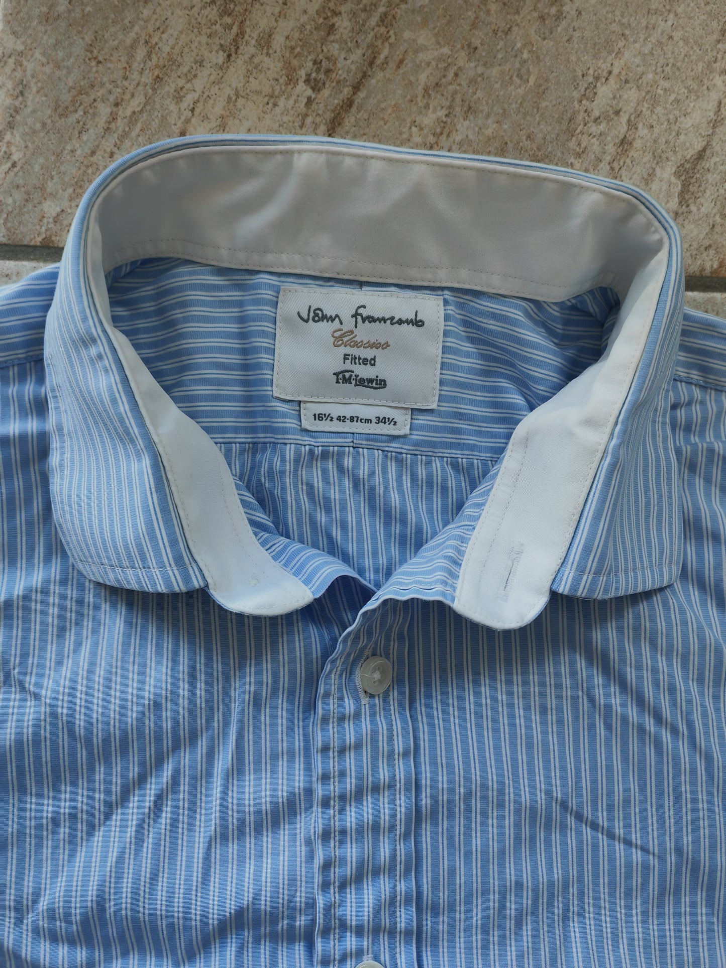 T.M. Lewin Classic Fit Button Up Shirt, Blue/White Stripe, Size 16.5 Collar