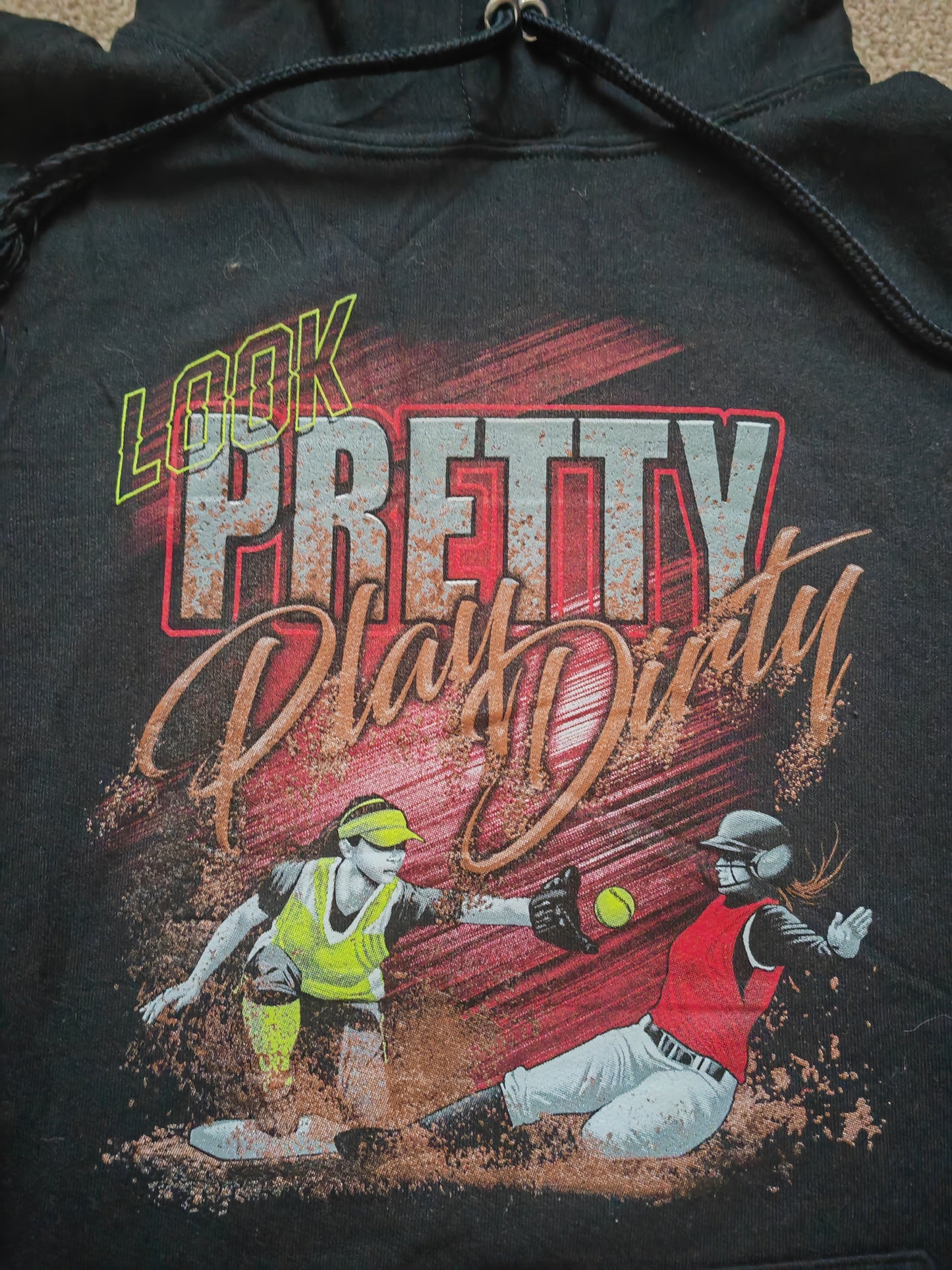 Port & Company Softball Pullover Hoodie, Black, Size Small