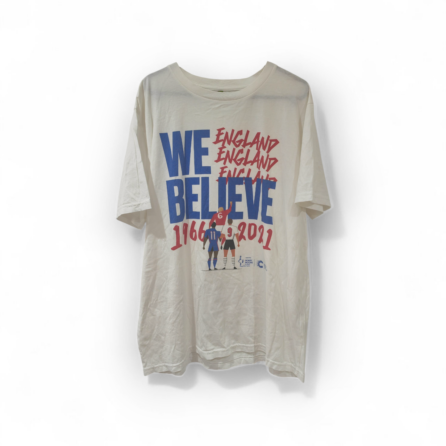 Cancer Research Bobby Moore Fund England T Shirt, White, Size Large