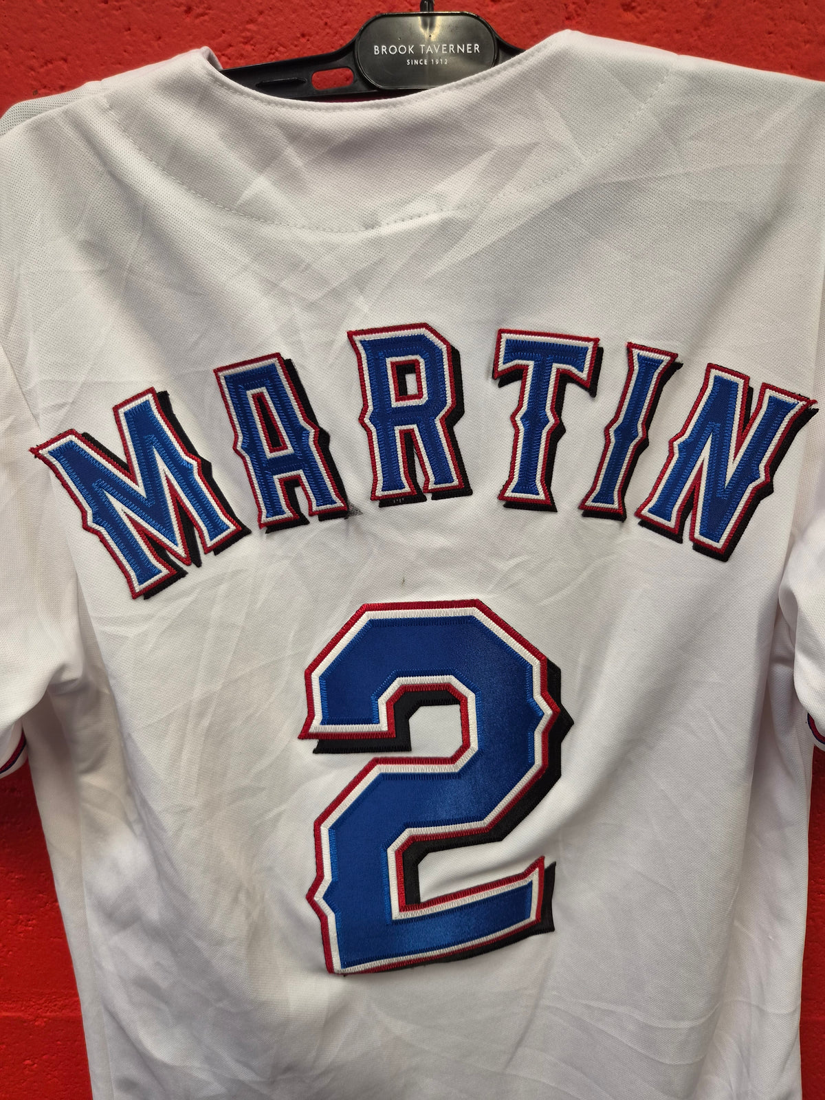Majestic Texas Rangers MLB Baseball Jersey, #2 Martin, White, Size S