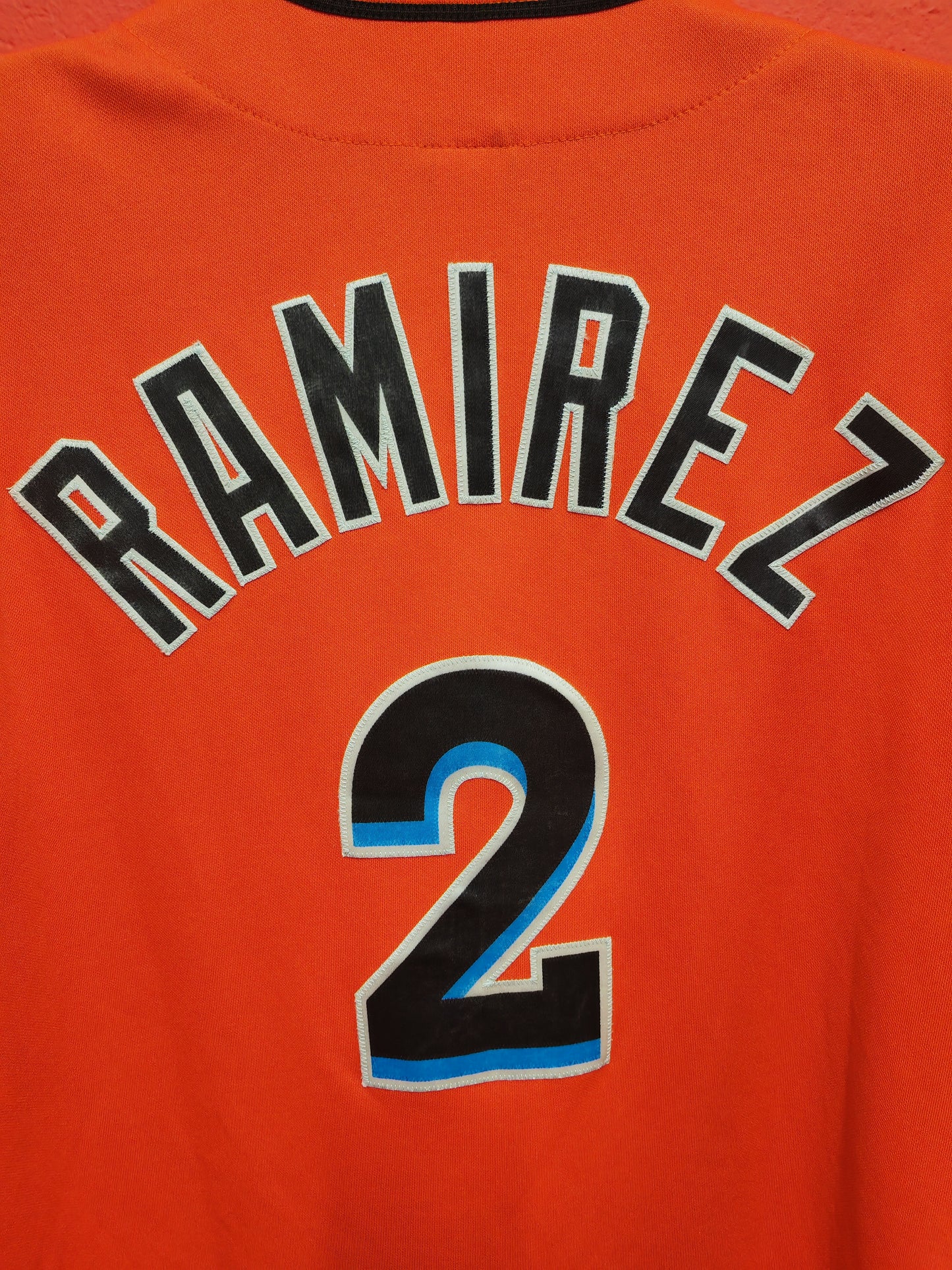 Majestic Miami Marlins MLB Baseball Jersey, #2 Ramirez, Orange, Size Large